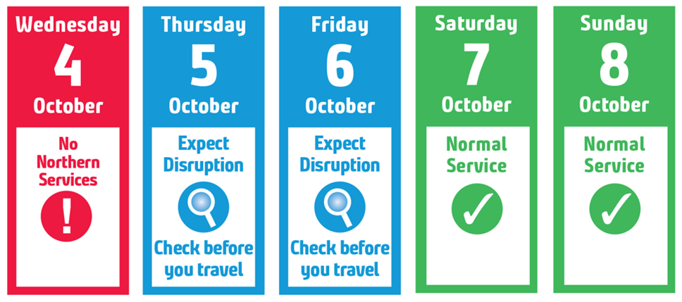 This image  shows Northern's travel advice calendar 4-8 October