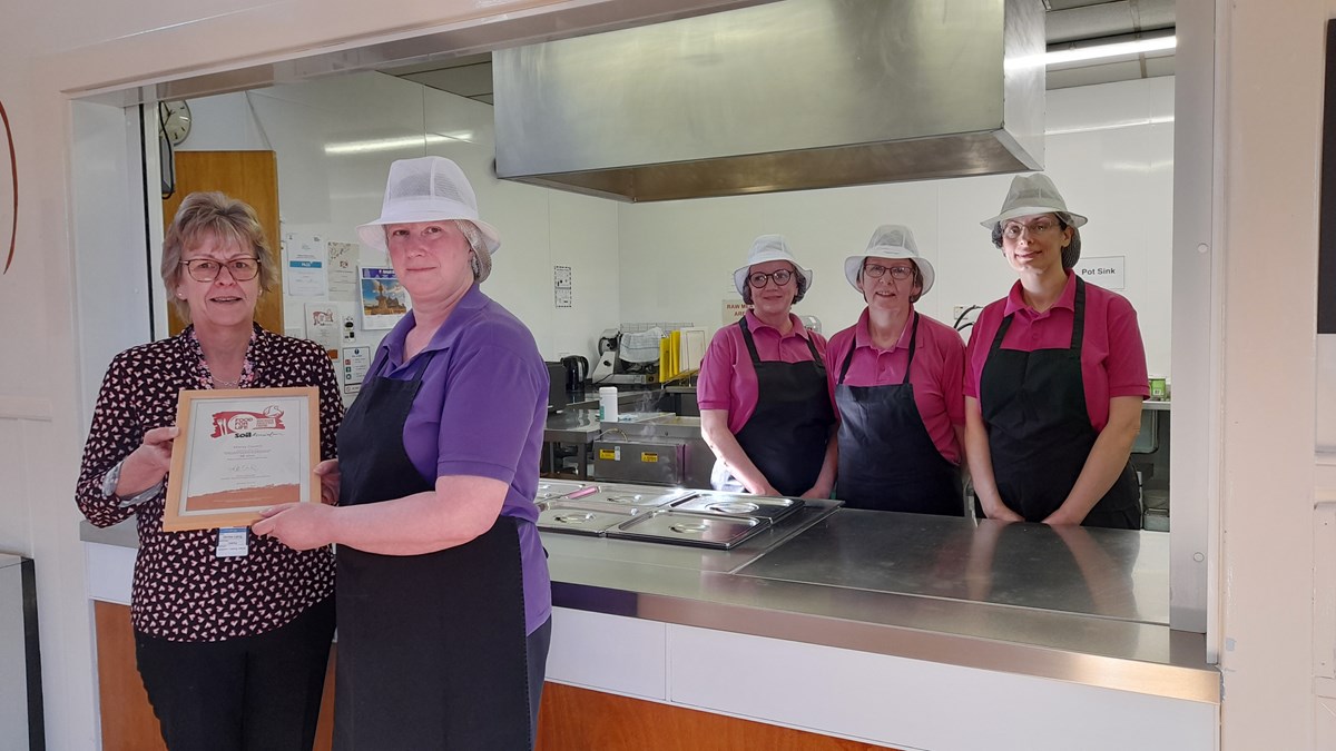 Pictured at Rothes Primary School with the Food for Life Award are (from left) Assistant Catering Officer Denise Laing, Cook Supervisor Fiona Hutton, Catering Assistants Caroline Johnston, Susan Reid and Claire Mitchell.