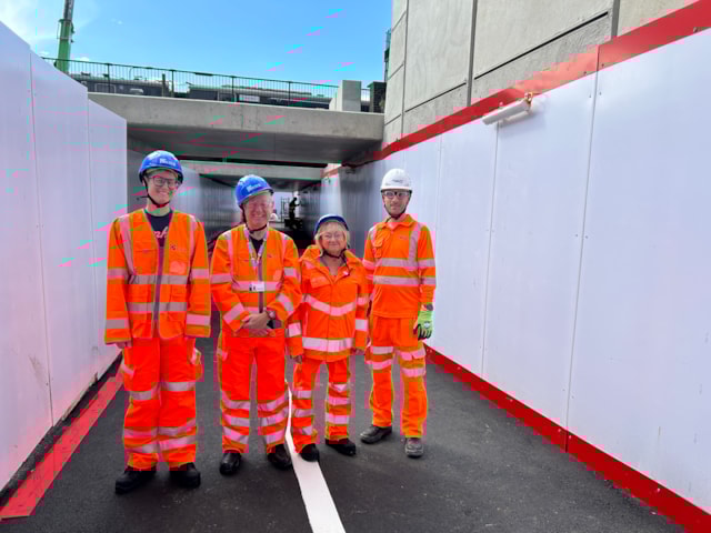 (L-R) Cllr Anna Railton of Oxford City Council, Pete Brunskill of Oxfordshire County Council, Cllr Judy Roberts of Oxfordshire County Council and Phil Morton of Network Rail at the new Botley Road walkway