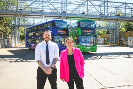 Frst Bus Staff Manager Will Flood with West of England Mayor Helen Godwin at Bath depot @JonCraig Photos