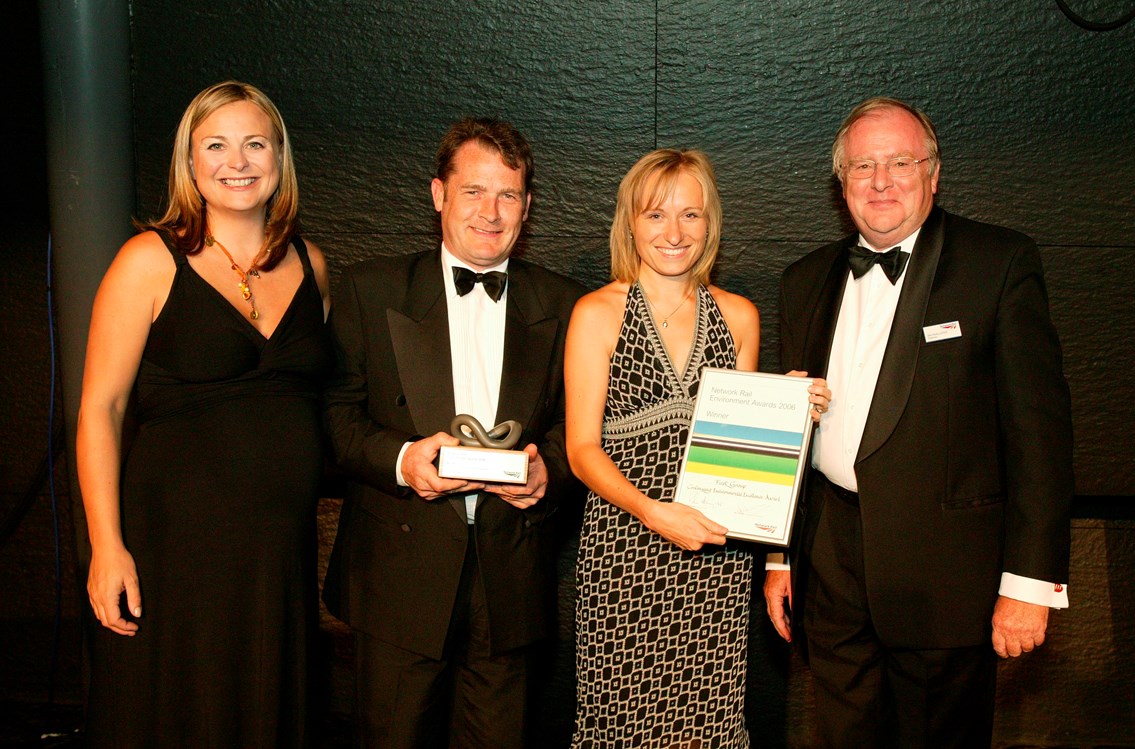 Special Award for Continuing Environmental Excellence winner - FirstGroup: Presented by Philippa Forrester and Ian McAllister, Network Rail's Chairman to Willie Mitchell (Safety and Service Manager) and Katerina Robinson (Group Head of Environment). The panel of judges created this award for FirstGroup as a way of recognising the company's continued contribution and commitment to both environmental and corporate responsibility issues. FirstGroup has embedded strong environmental practices throughout its operations, which have shown significant dividends