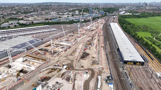 View of progress on HS2's Old Oak Common Station site two years after permeant work commenced: Tags: Construction, Station, Progress