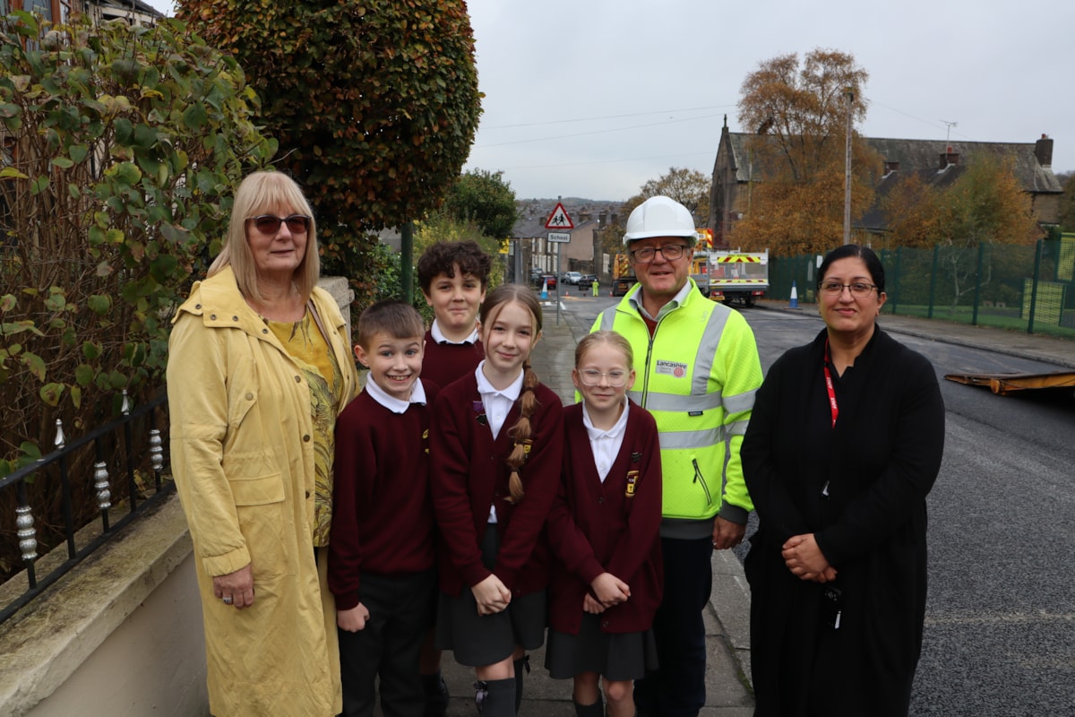 From left, Lesley Pemberton, with children from Benjamin Hargreaves Primary School