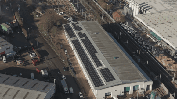 TfL Image -Hero image - Aerial shot of solar panels on Croydon tram depot