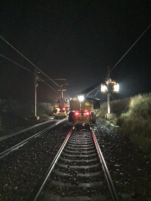 First wires go up on EGIP: EGIP - first wires strung