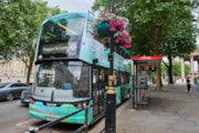 TfL Image - 3000th zero-emission bus alongside a bus shelter at Trafalgar Square: TfL Image - 3000th zero-emission bus alongside a bus shelter at Trafalgar Square