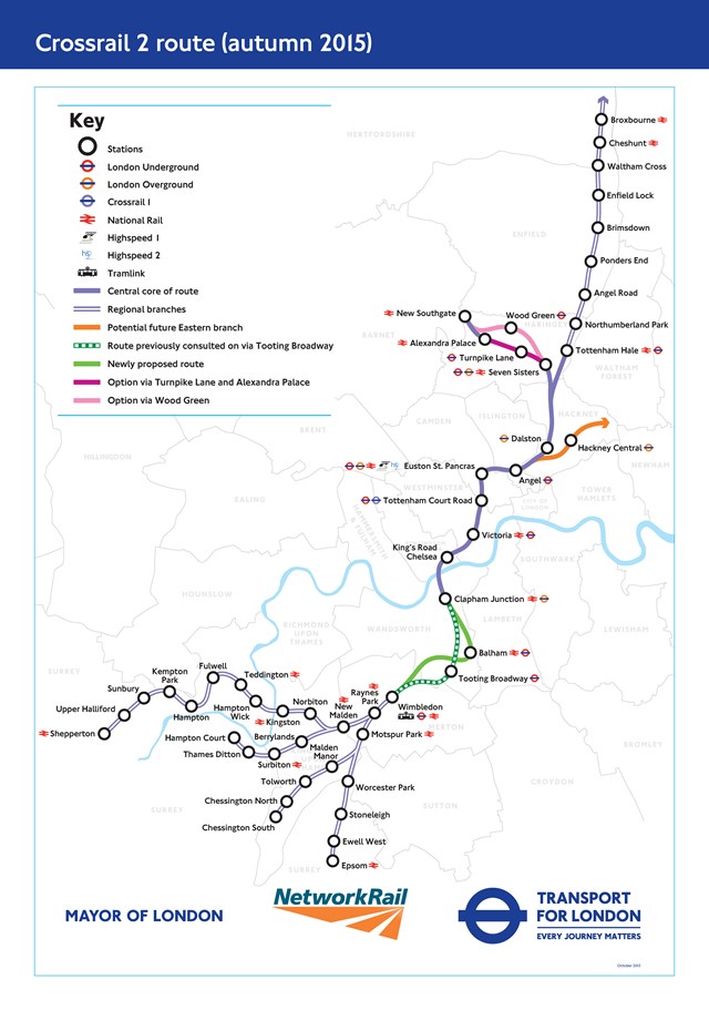 Crossrail 2 regional route map (Oct 2015)