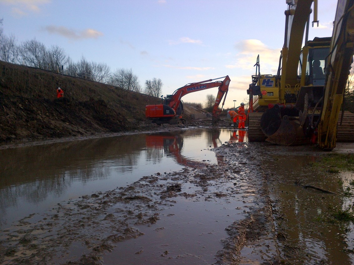 Repair work on bank slip at Ruskington: near Dorrington