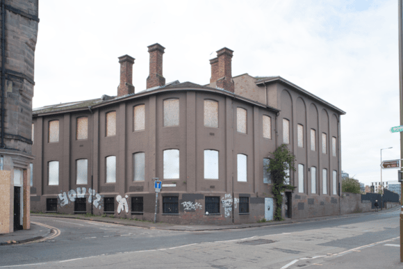 Exterior of the derelict industrial building that would become Edinburgh Printmakers