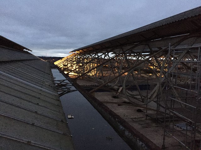 Work ongoing at Carlisle station showing the glass partly removed