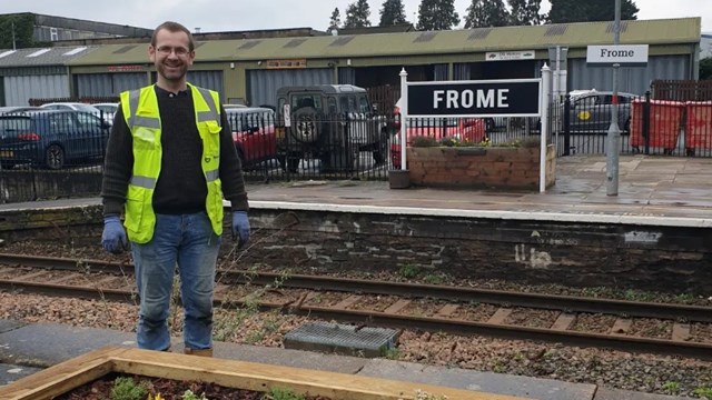 Bee happy: Network Rail volunteers bring a splash of summer colour to Frome station while enhancing biodiversity: Bee-friendly planters at Frome station