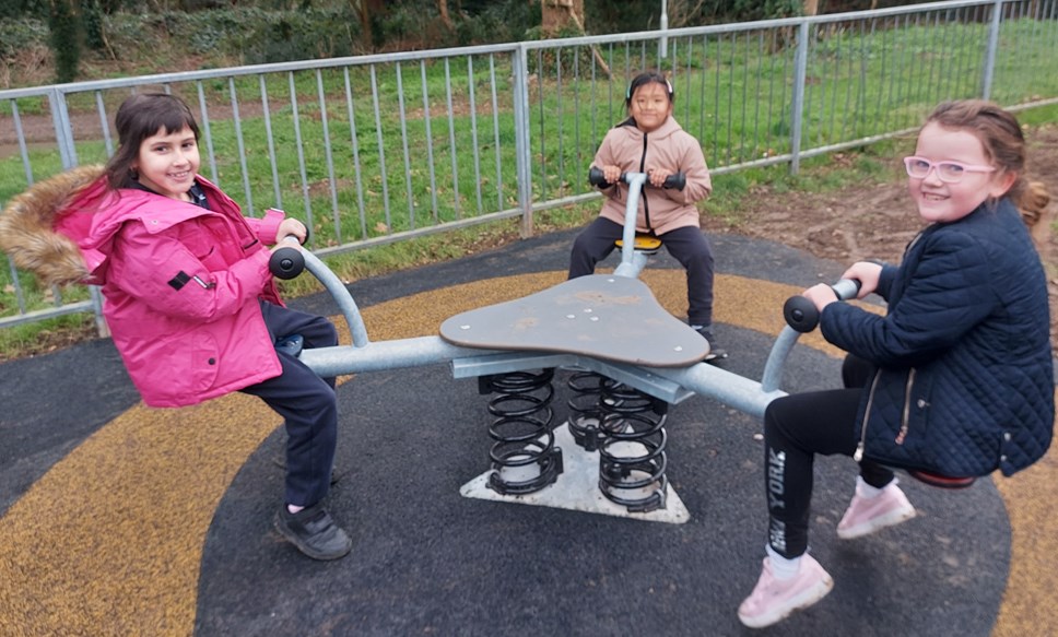 Pupils from St Mary & All Saints CE Primary School try out the new Courage Park playground 