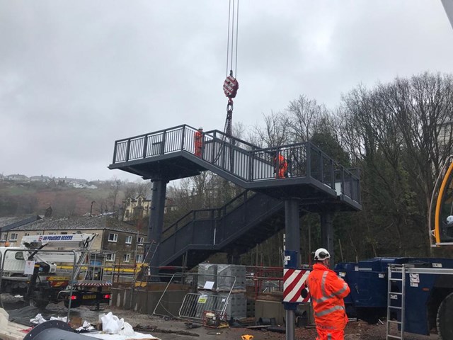 Llanhilleth engineers on stairs lift