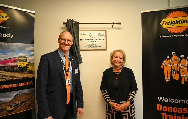 Tim Shoveller and Dame Rosie Winterton MP at opening of Freightliner Training Academy: Tim Shoveller and Dame Rosie Winterton MP at opening of Freightliner Training Academy