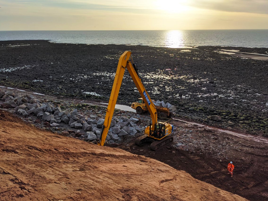 St Bees headland rock armour being installed