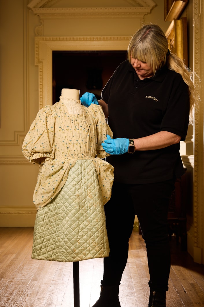 Bo Peep costume: Kay Richardson visitor assistant at Lotherton with the Bo Peep costume. Credit David Lindsay.