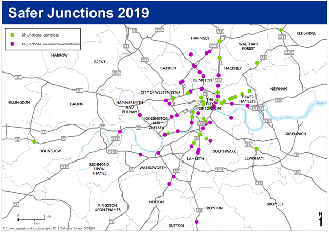 TfL Image - Locations of 73 Safer Junctions across London