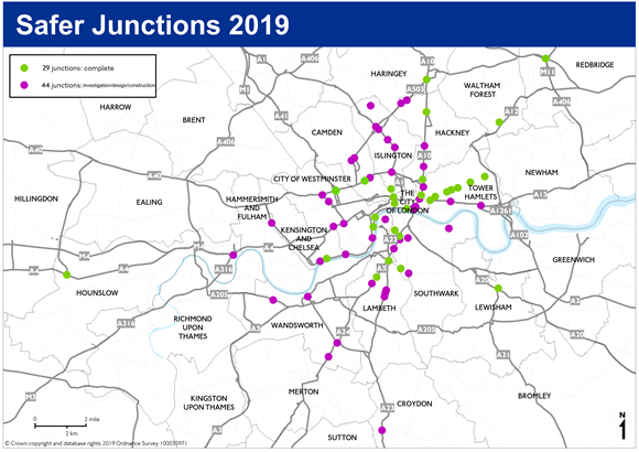 TfL Image - Locations of 73 Safer Junctions across London