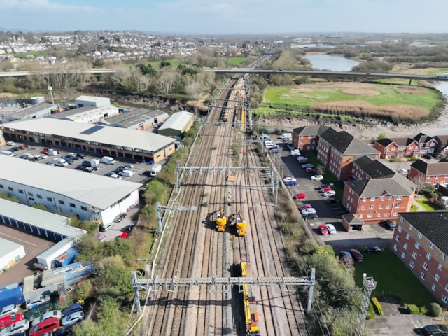 Cardiff-Newport track renewals March 2026 drone shot2: Cardiff-Newport track renewals March 2026 drone shot2