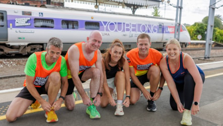 LNER Great North Run runners with CALM train 'You Belong'