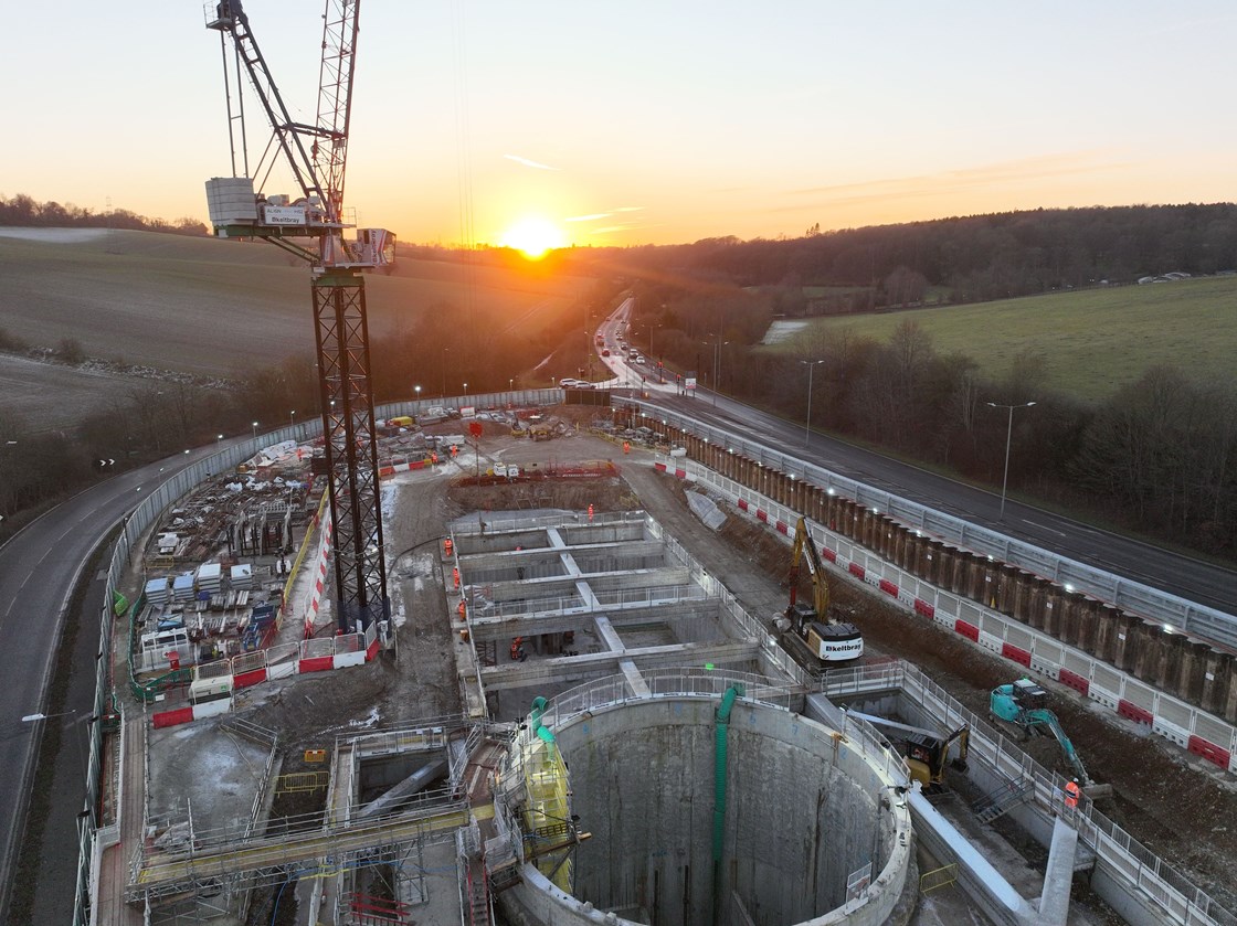 HS2 Amersham vent shaft construction sunset January 2023 3554