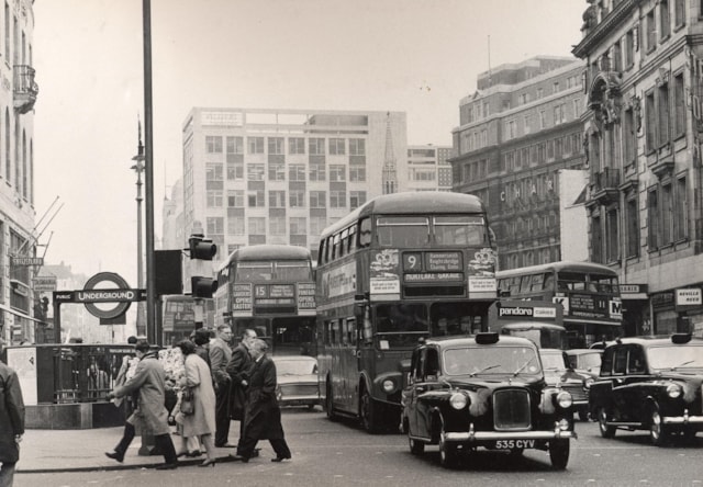 TfL Image - Austin FX4 Taxis and RM buses