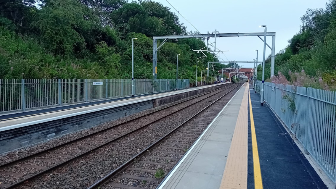 Finished platform extensions at Westhoughton station Sunday 27 July 2025