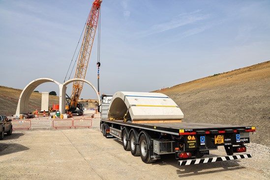 Precast segments arriving at the Greatworth green tunnel - September 2023
