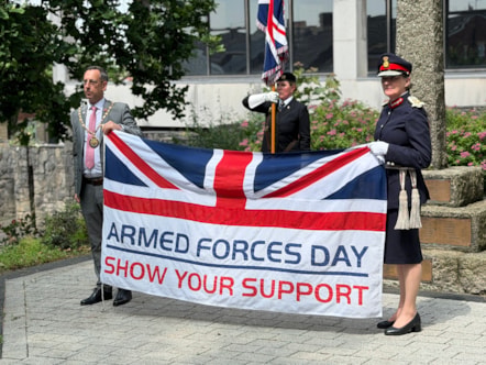 Chairman of Lancashire County Council Cllr Lee Hutchinson with His Majesty's Lord-Lieutenant of Lancashire, Mrs Amanda Parker JP, at a flag raising ceremony on Monday at County Hall to mark Armed Forces Day