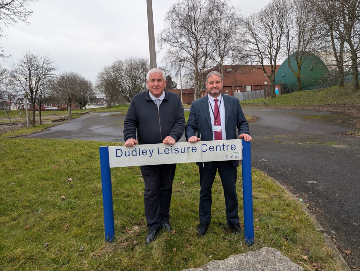 Cllr Patrick Harley and Cllr Paul Bradley at the site of the old Dudley Leisure Centre
