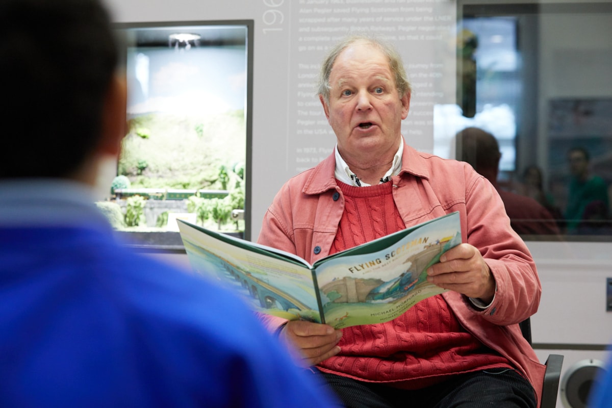 Michael Morpurgo reading Flying Scotsman at Kings Cross  © Board of Trustees of the Science Museum