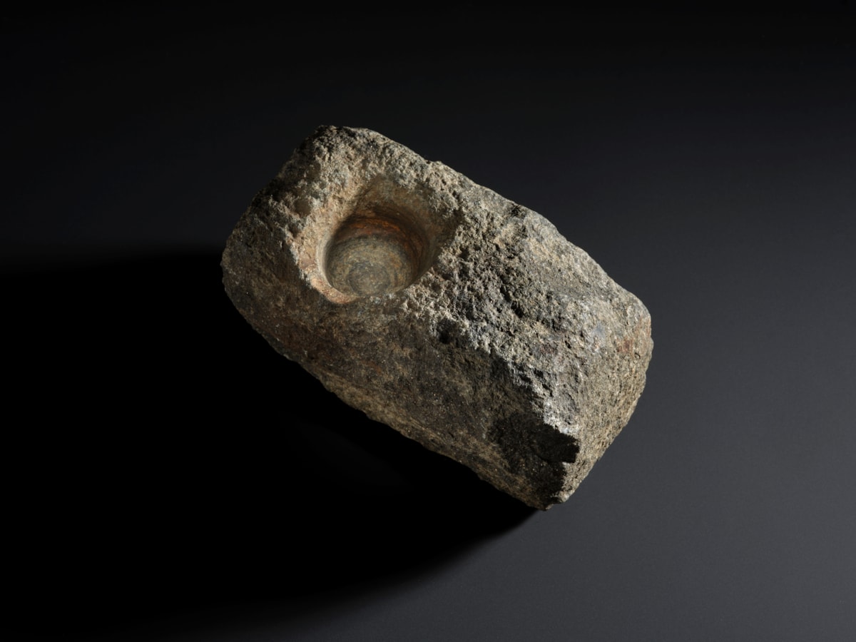 Socket-stone found near Toristay Burn, Lewis. Image © National Museums Scotland