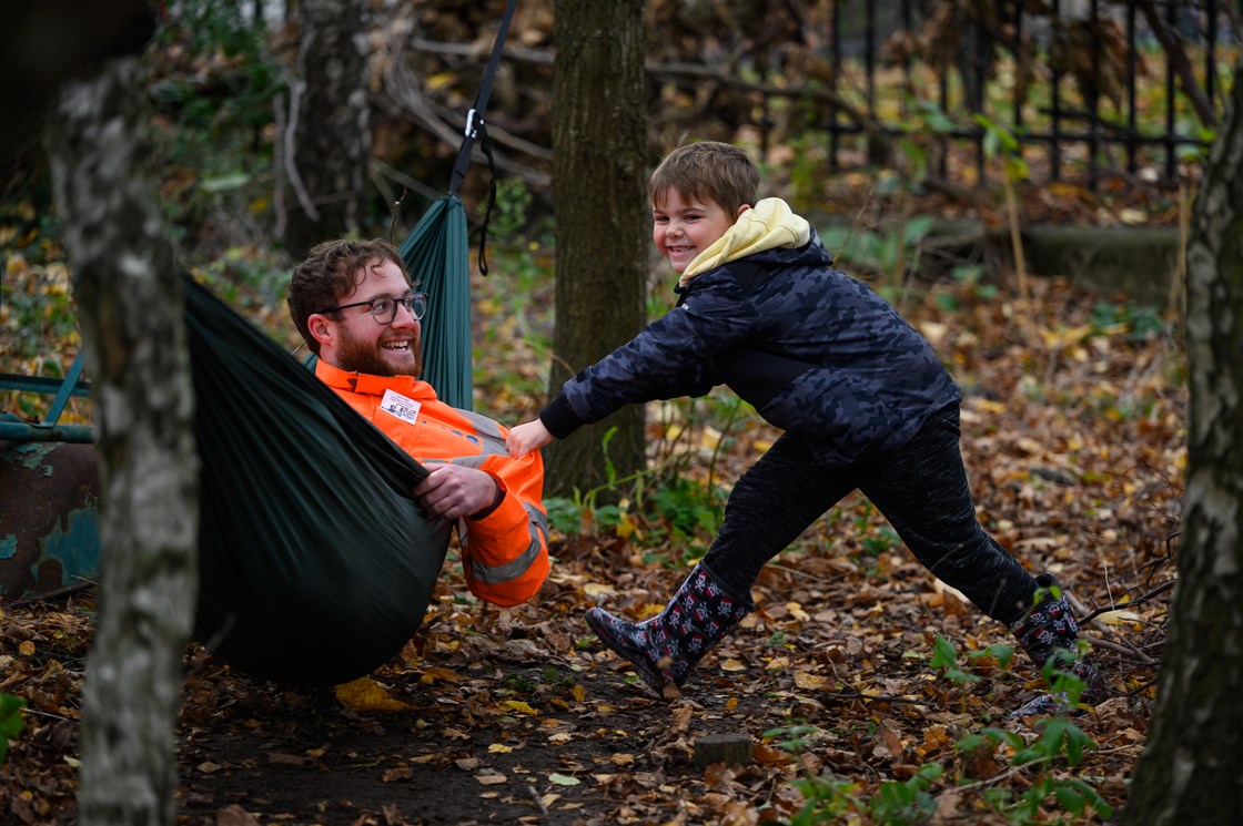 A Paget Primary School pupil enjoying the new Forest School with BBV volunteer