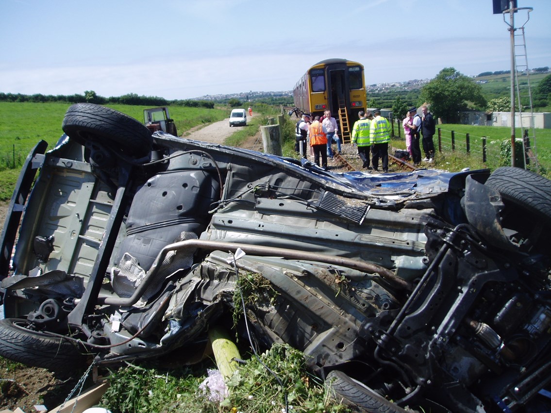 Car severely damaged after collision with train in Cornwall: DRTR 09