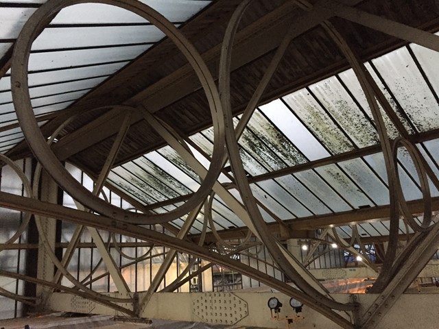 The ornate metalwork which forms part of the roof at Carlisle station