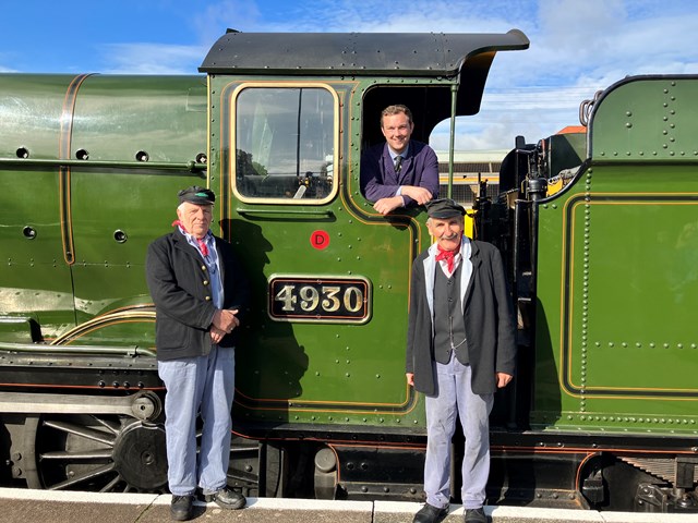 Severn Valley Railway volunteers at the Severn Valley Railway and Network Rail partnership launch, in front of loco 4930 'Hagley Hall': Severn Valley Railway volunteers at the Severn Valley Railway and Network Rail partnership launch, in front of loco 4930 'Hagley Hall'