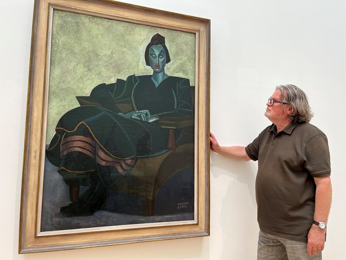 Praxitella display: Nigel Walsh, curator at Leeds Art Gallery with Praxitella, created by famed British avant-garde artist Percy Wyndham Lewis in around 1921.