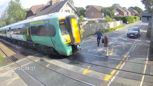 Frightening video footage shows people risking their lives at level crossings as Network Rail warns people to stay safe at level crossings during the summer holidays: Network Rail Southern region level crossing safety campaign cropped