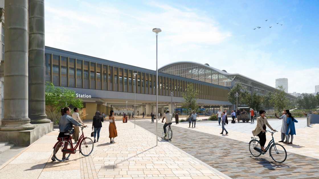 Visualisation looking towards the eastern entrance to the new Curzon Street station