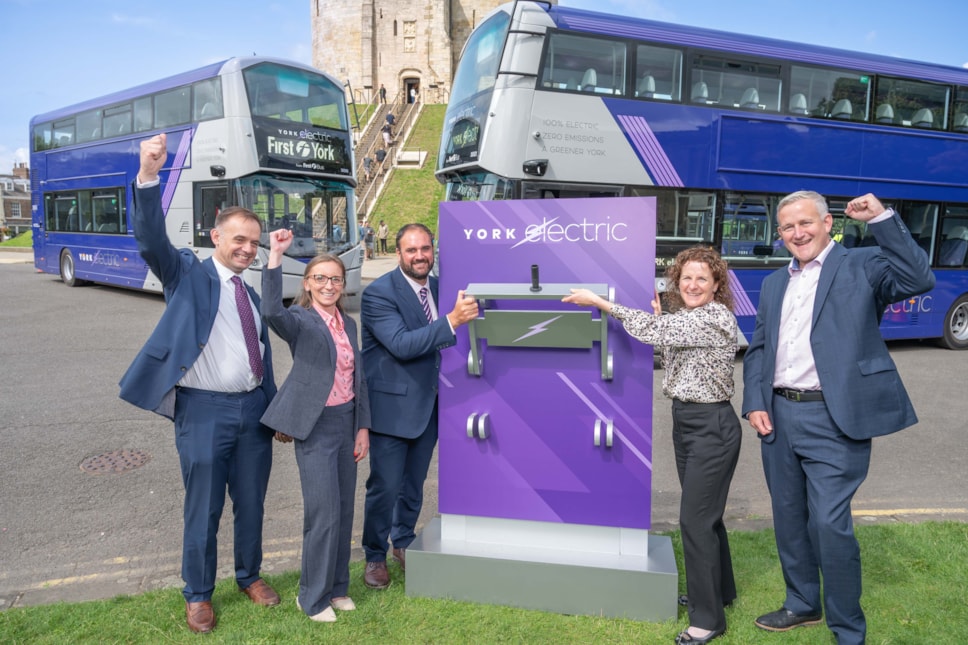First North & West Yorkshire directors 'switch on' York Electric fleet with Cllr Claire Douglas (right)