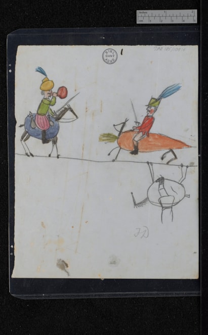 Image 2. Fragment from the Origin of Species manuscript draft with children’s drawing (‘aubergine and carrot cavalry’) on reverse, CUL MS DAR 185