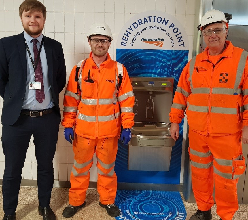 Network Rail makes a splash at London Euston station: L-R Daniel Hughes, Franco Sulla and Alan Mowbray from Network Rail