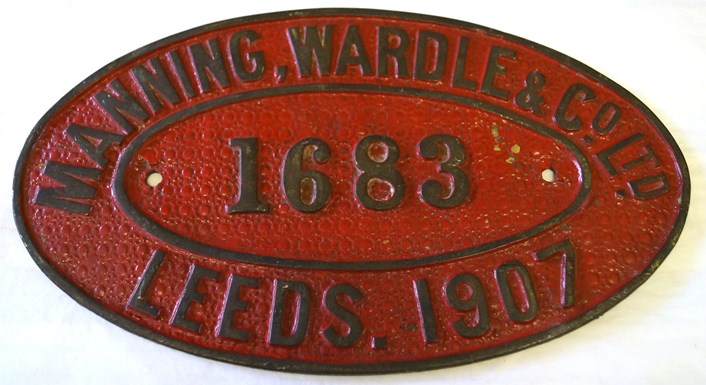 Leeds Industrial Museum: Nameplate for Leeds firm Manning Wardle , who built Nellie for the Sierra Leone Government Railway in 1915.