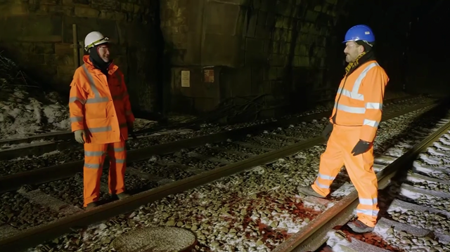 Ian Wilson and Tim Dunn inside the Bramhope Tunnel, photo credit UKTV