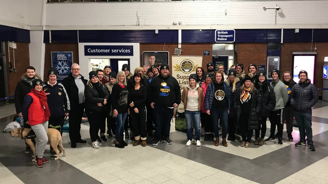 Railway volunteers ‘sleep out’ in aid of local Blackpool homeless charity: Blackpool North charity sleep out (3)