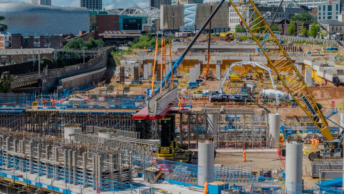 U-beam being lifted onto an SPMT during teh installation of the first beams at Curzon Street June 2026