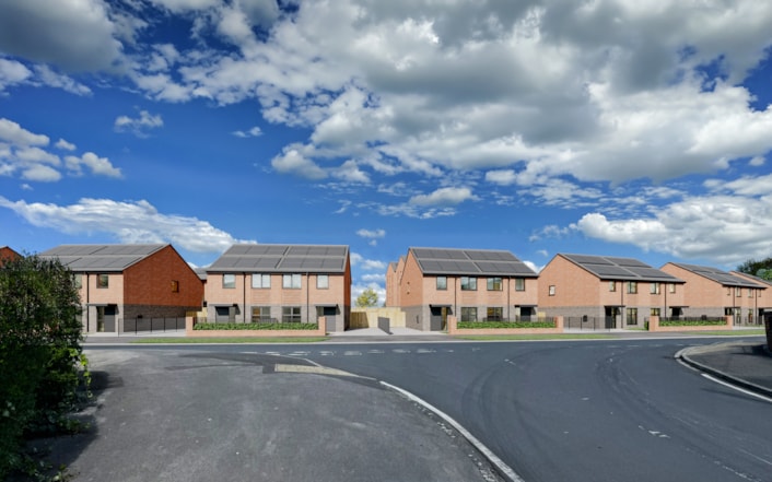 Kingsdale Leeds 4: A computer-generated image - looking north at the junction of Boggart Hill Gardens and Boggart Hill Road - showing how part of the housing development proposed for the former Kingsdale Court site in Seacroft, Leeds, could shape up.