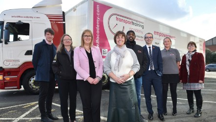 Skills Bootcamp Officer Lancashire Skills and Employment Hub Stephen Norman, Head of Logistics Instruction and Driver Development at  the Transport Training Academy Julie Ann Kirkham, Director of the Lancashire Skills and Employment Hub Michele Lawty-Jones, Leader of Lancashire County Council Philli