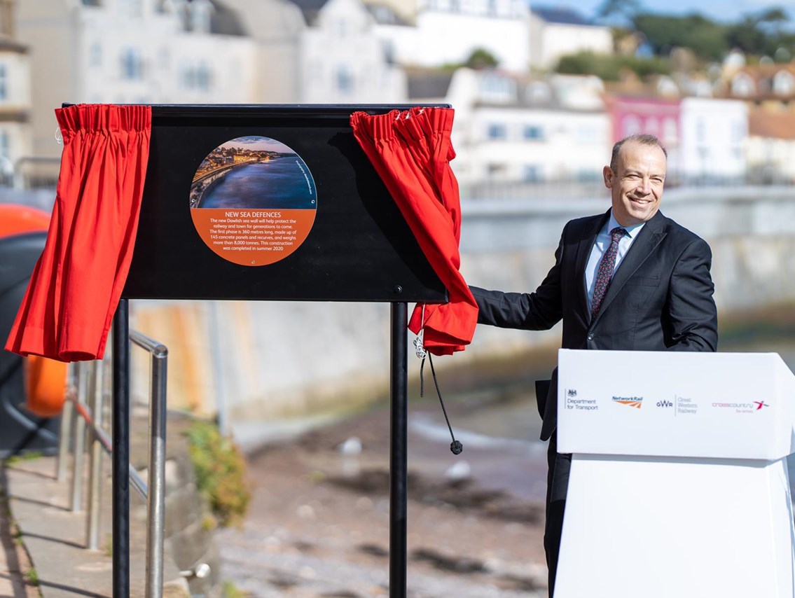 Rail Minister officially opens first section of Dawlish sea wall which will help protect vital rail link to the south west: Rail Minister Chris Heaton-Harris today (25 September) officially opened the first section of the new Dawlish sea wall