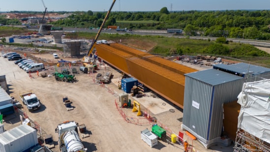 Steelwork that will for the first section of the M6 South viaduct deck May 2025: Steelwork that will for the first section of the M6 South viaduct deck May 2025